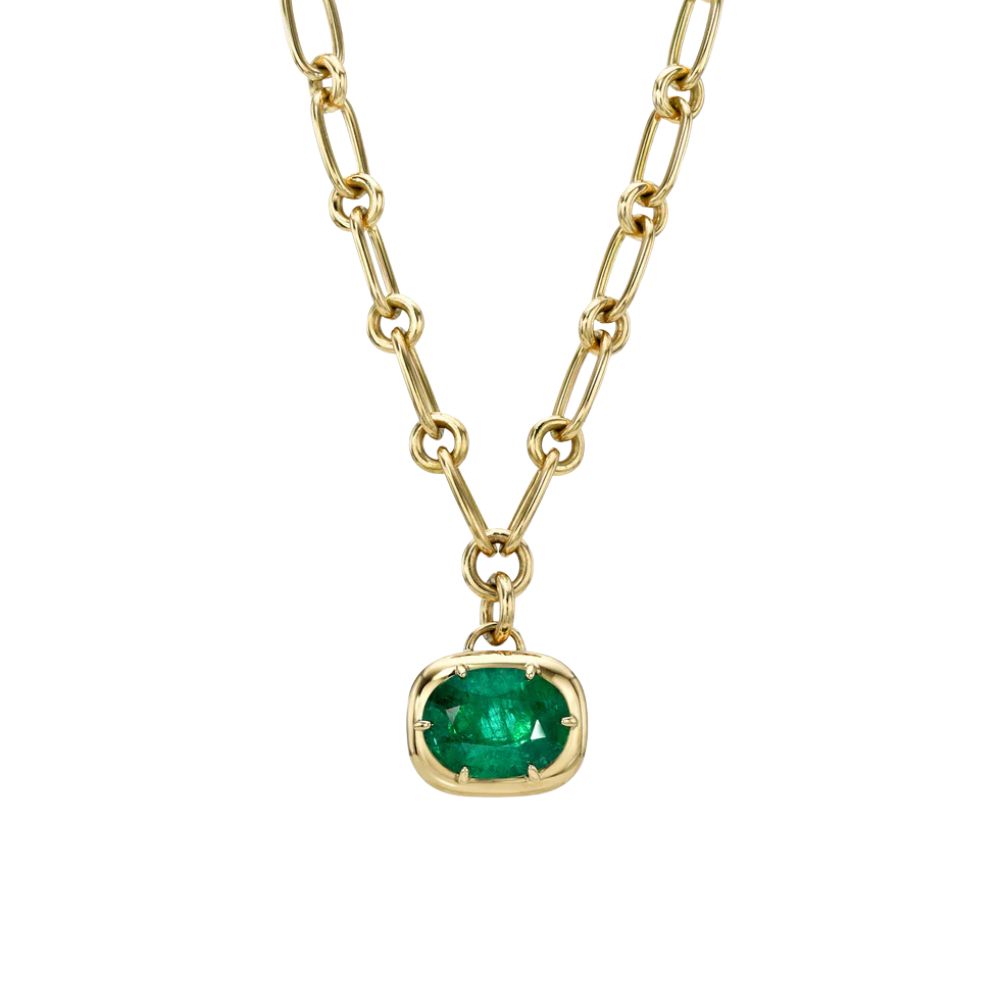 Single Stone 18k Yellow Gold and Oval Emerald Cori Necklace